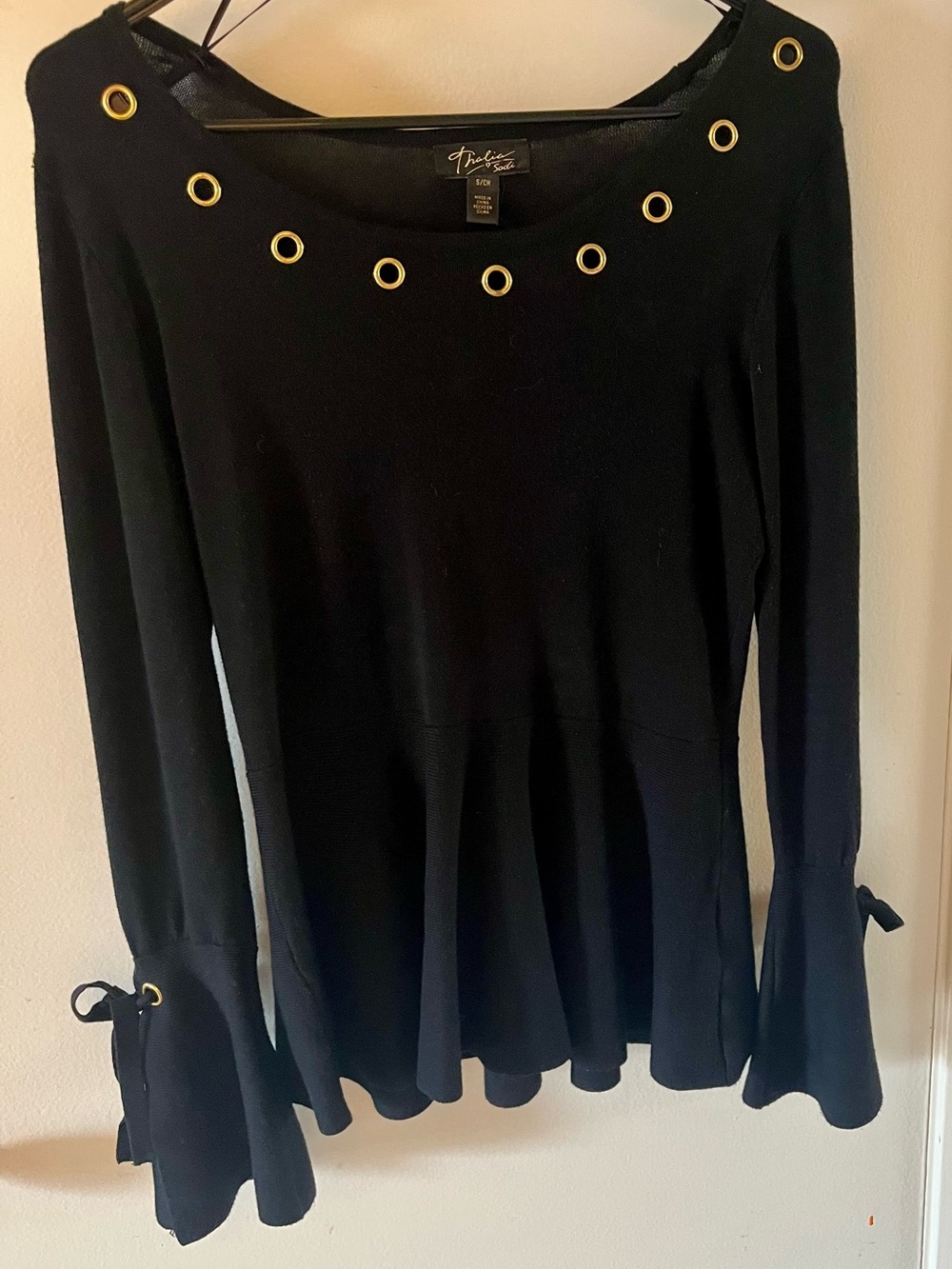 Black Eyelet  Detail Long Sleeve Sweater